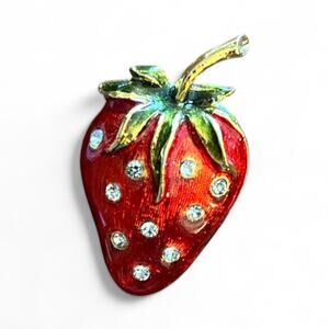 Vintage Embellished Strawberry Fruit Brooch
